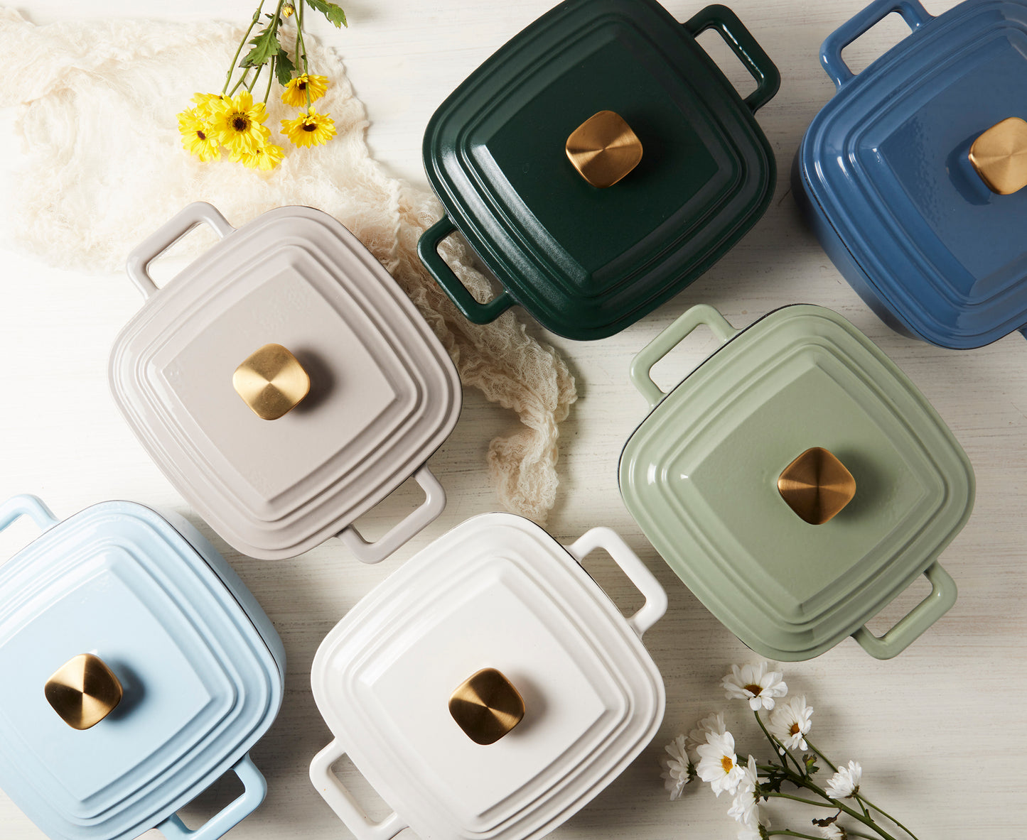 4-Quart Enameled Cast Iron Square Dutch Ovens, Evergreen