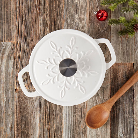 3-Quart Enameled Cast Iron Snowflake Dutch Oven, White
