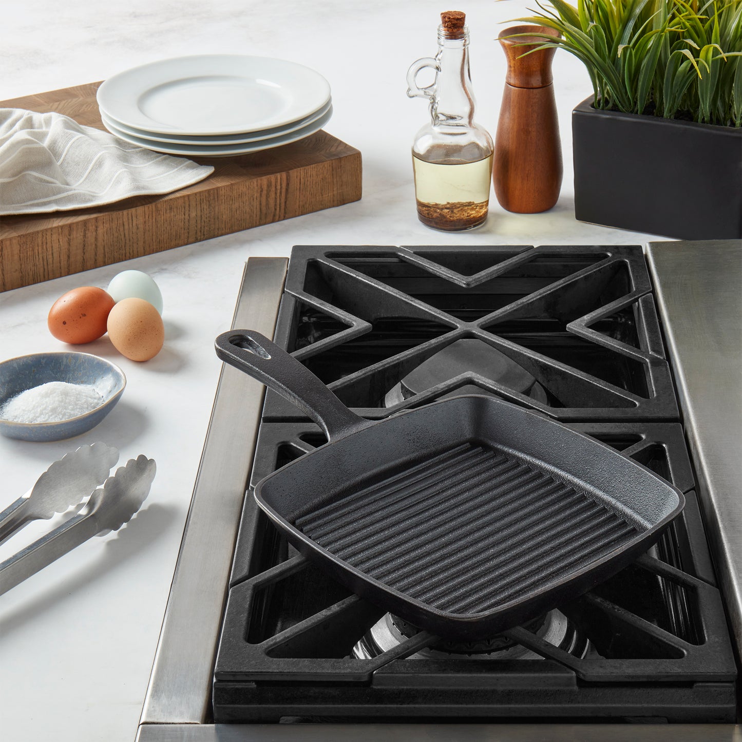 8" Square Pre-Seasoned Cast Iron Skillet Grill Pan