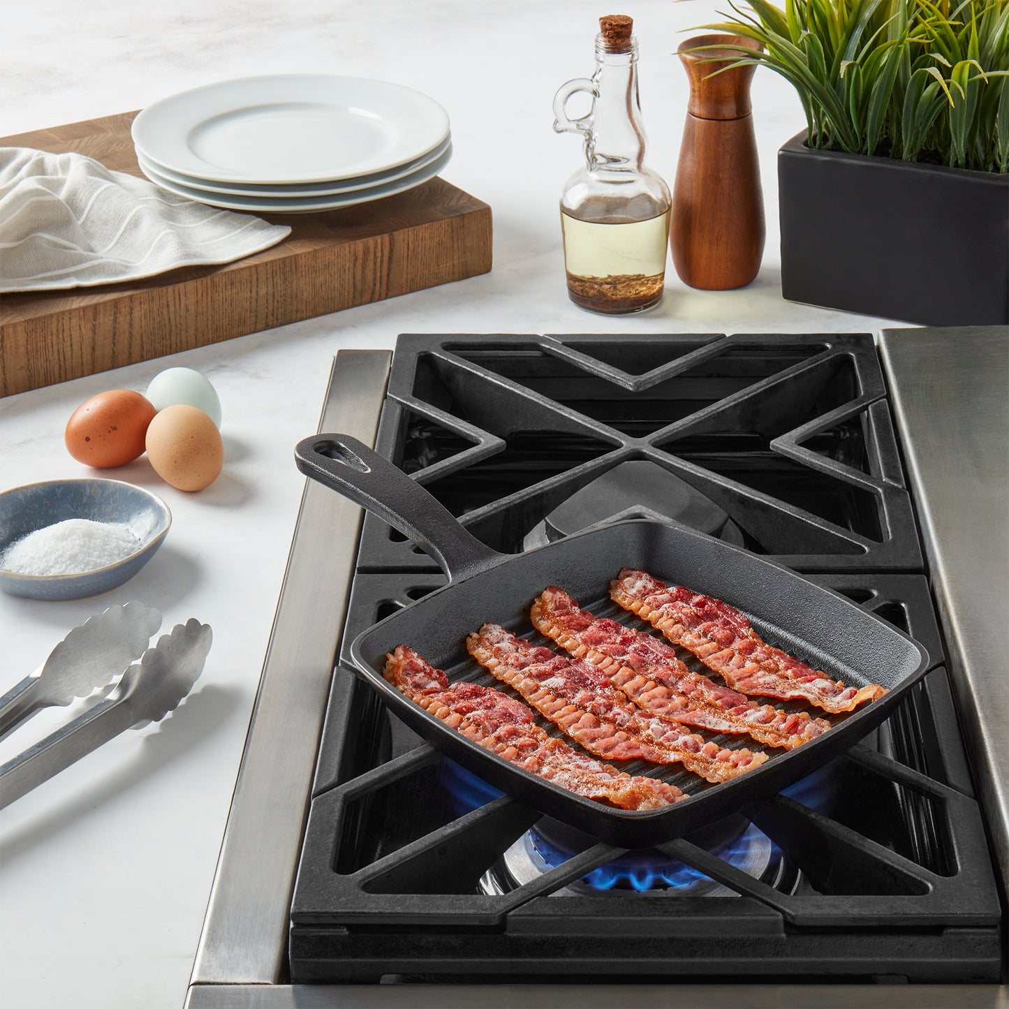 8" Square Pre-Seasoned Cast Iron Skillet Grill Pan