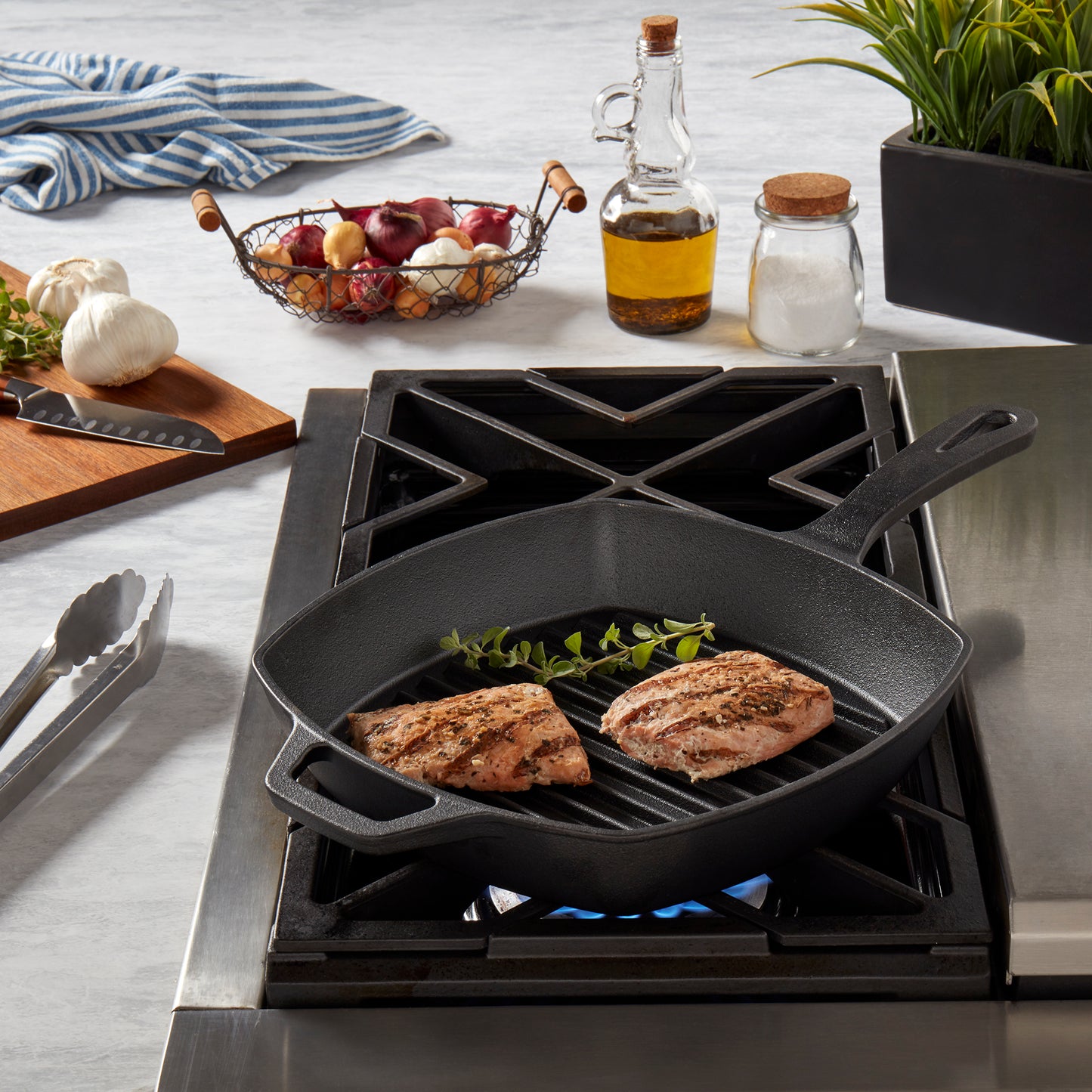 10.25" Square Pre-Seasoned Cast Iron Skillet Grill Pan