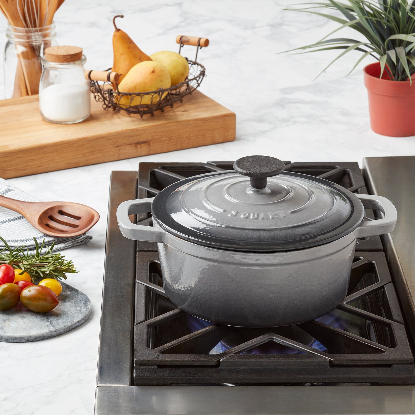 Enameled Cast Iron Dutch Oven, Gray