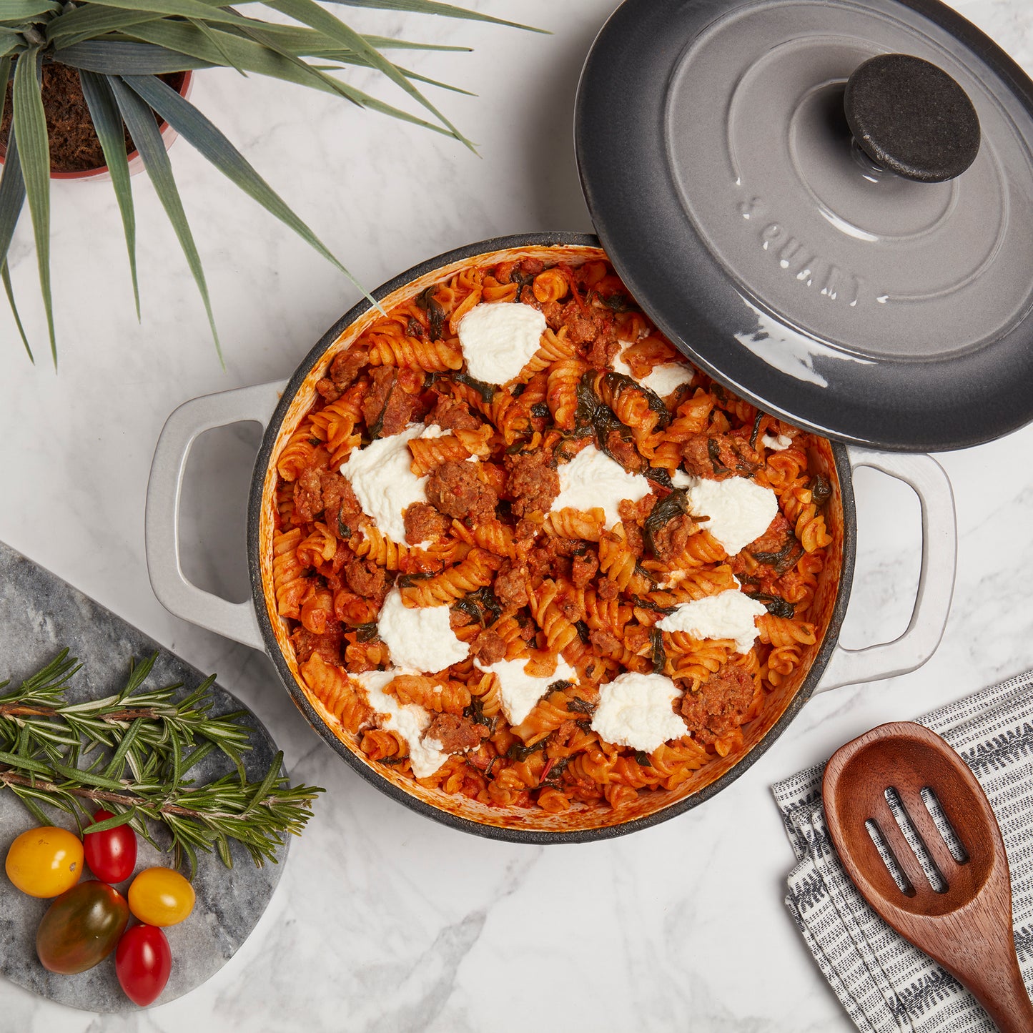 Enameled Cast Iron Dutch Oven, Gray