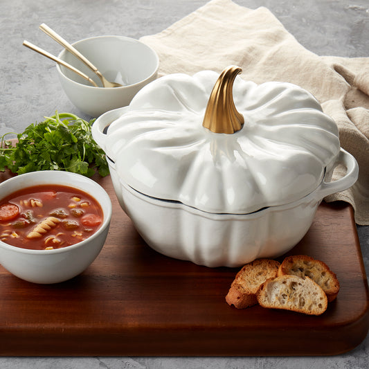 2-Quart / 4-Quart Enameled Cast Iron Pumpkin Dutch Ovens, White