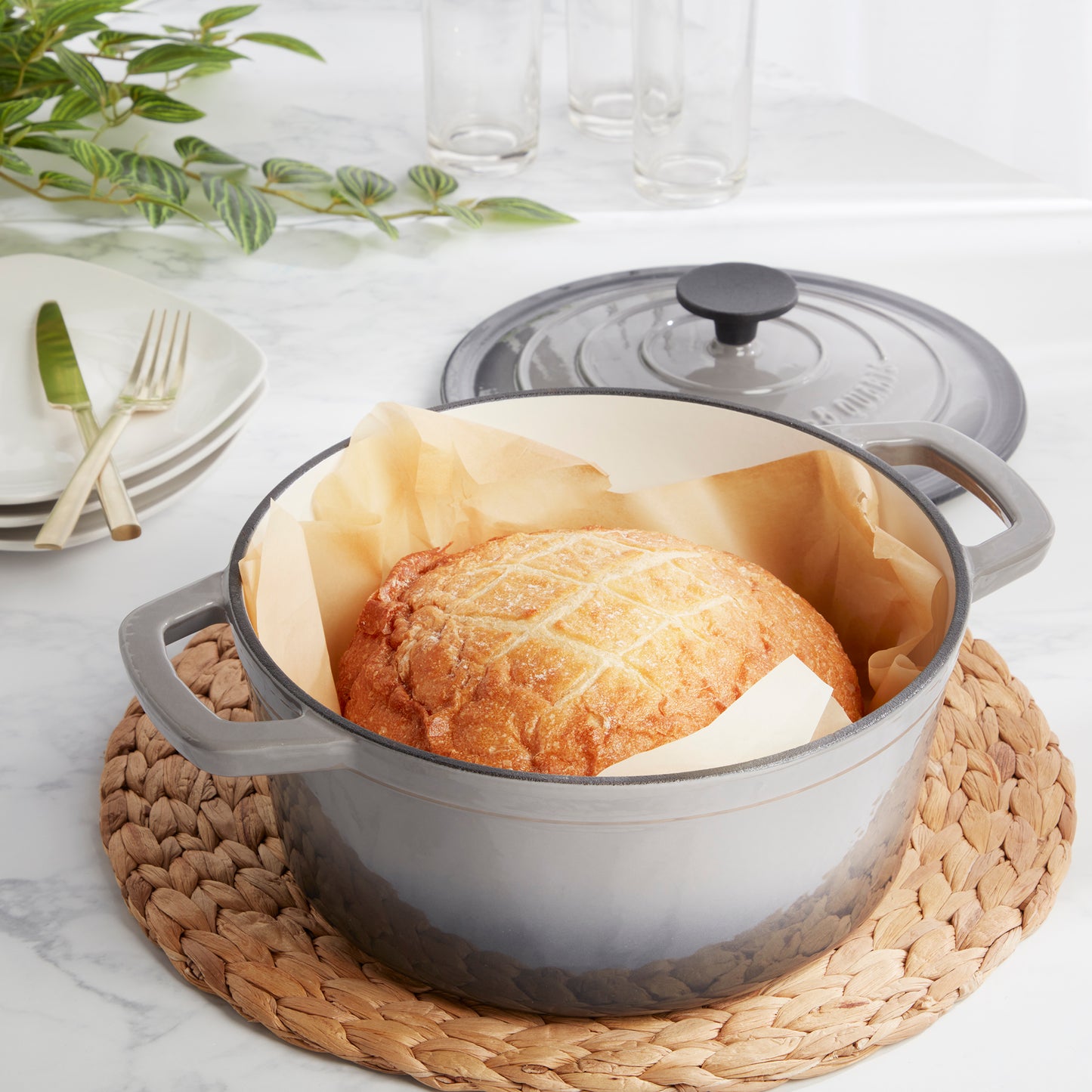 Enameled Cast Iron Dutch Oven, Gray