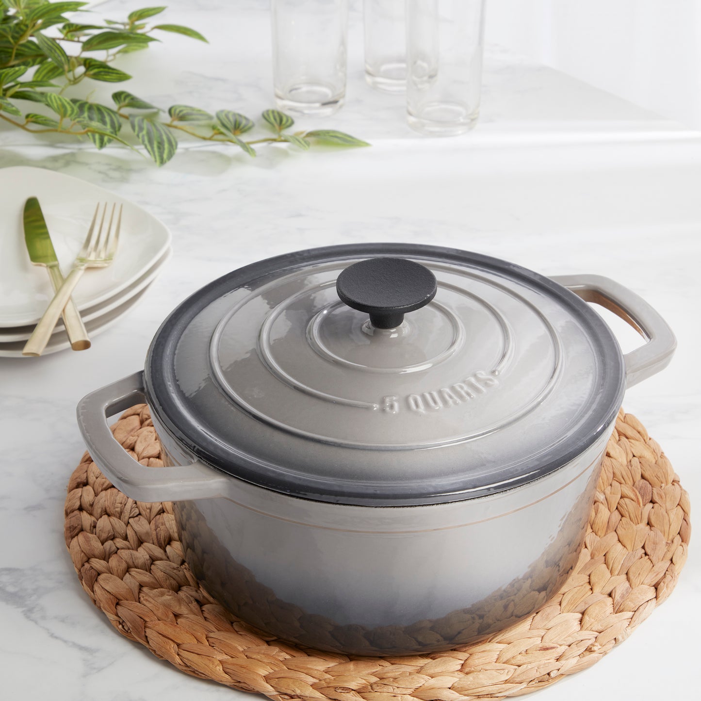 Enameled Cast Iron Dutch Oven, Gray