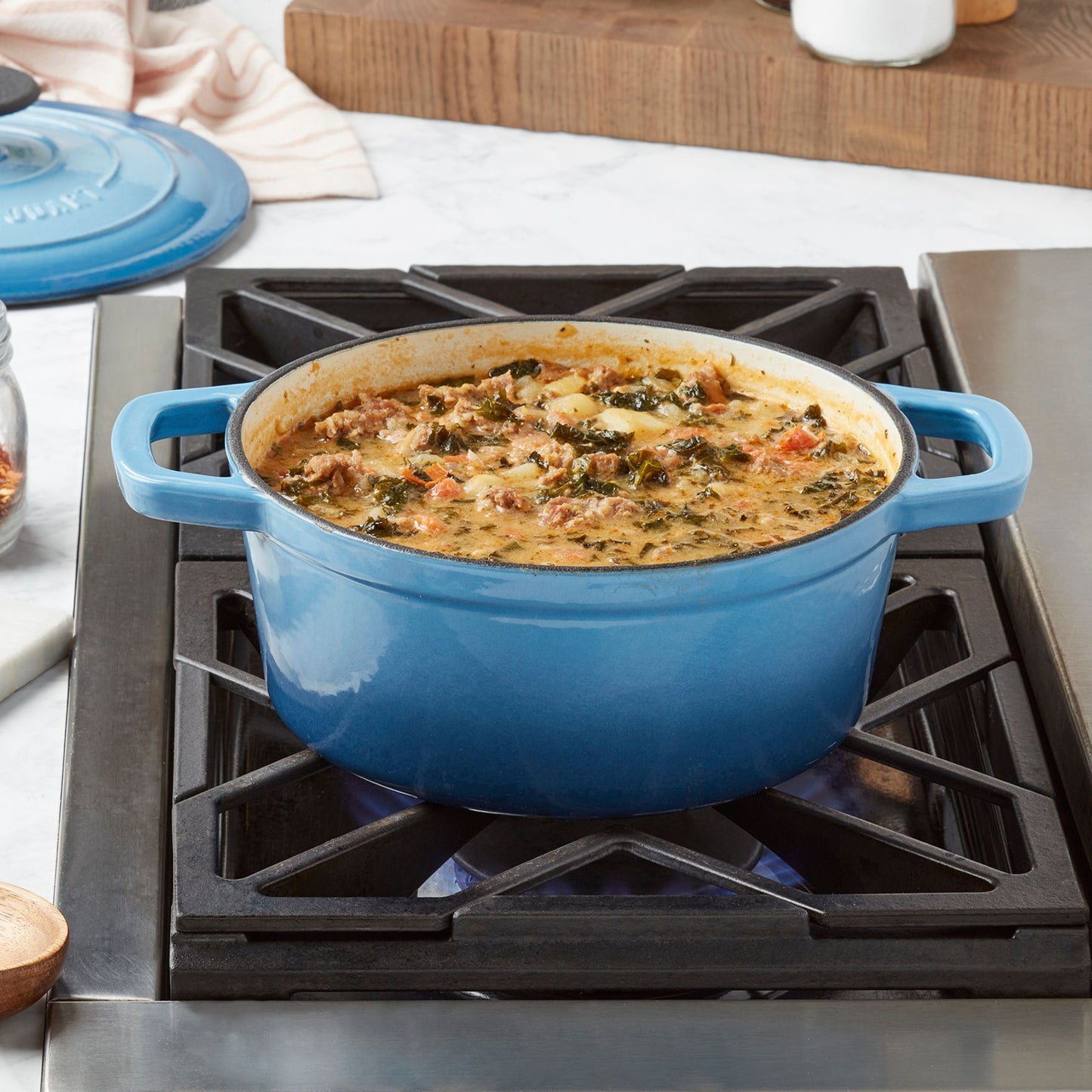 5-Quart Enameled Cast Iron Dutch Oven (Red, White, Blue, Gray)