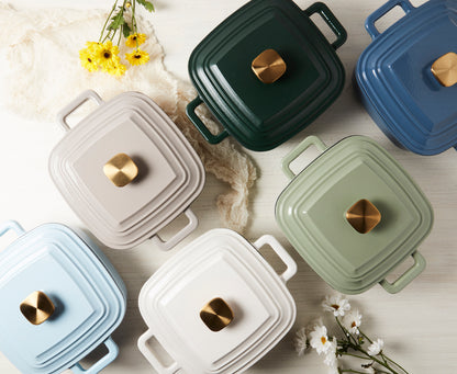 4-Quart Enameled Cast Iron Square Dutch Ovens, Gray