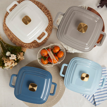 4-Quart Enameled Cast Iron Square Dutch Ovens, Gray