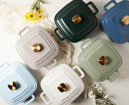 4-Quart Enameled Cast Iron Square Dutch Ovens, White