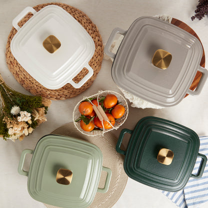4-Quart Enameled Cast Iron Square Dutch Ovens, Gray