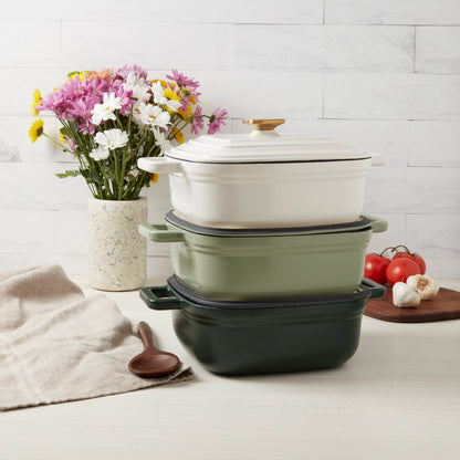 4-Quart Enameled Cast Iron Square Dutch Ovens, Evergreen