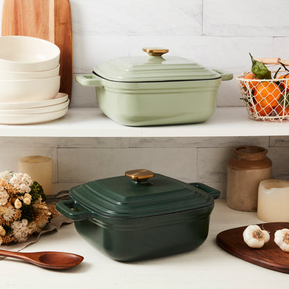 4-Quart Enameled Cast Iron Square Dutch Ovens, Evergreen