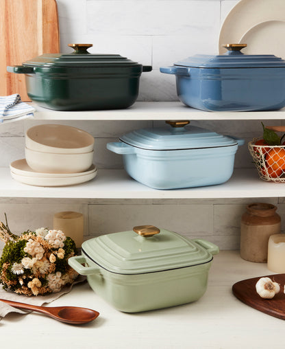 4-Quart Enameled Cast Iron Square Dutch Ovens, Evergreen