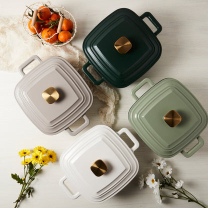 4-Quart Enameled Cast Iron Square Dutch Ovens, Evergreen