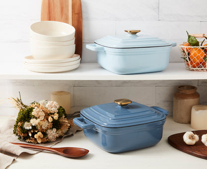 4-Quart Enameled Cast Iron Square Dutch Ovens, Cool Blue