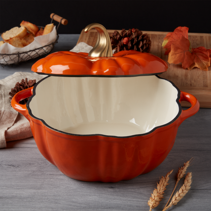2-Quart / 4-Quart Enameled Cast Iron Pumpkin Dutch Ovens, Orange