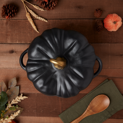 4-Quart Enameled Cast Iron Pumpkin Dutch Ovens, Matte Black