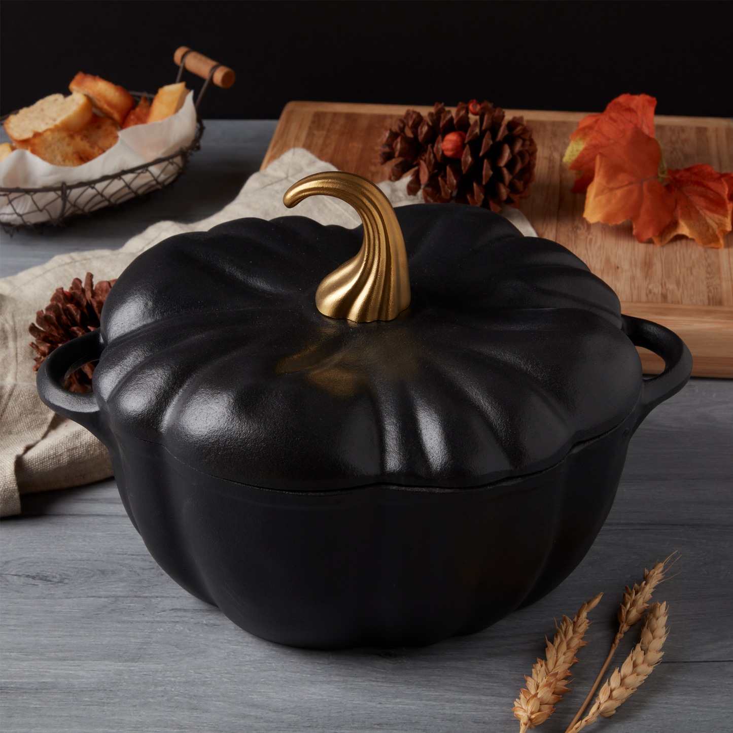 4-Quart Enameled Cast Iron Pumpkin Dutch Ovens, Matte Black