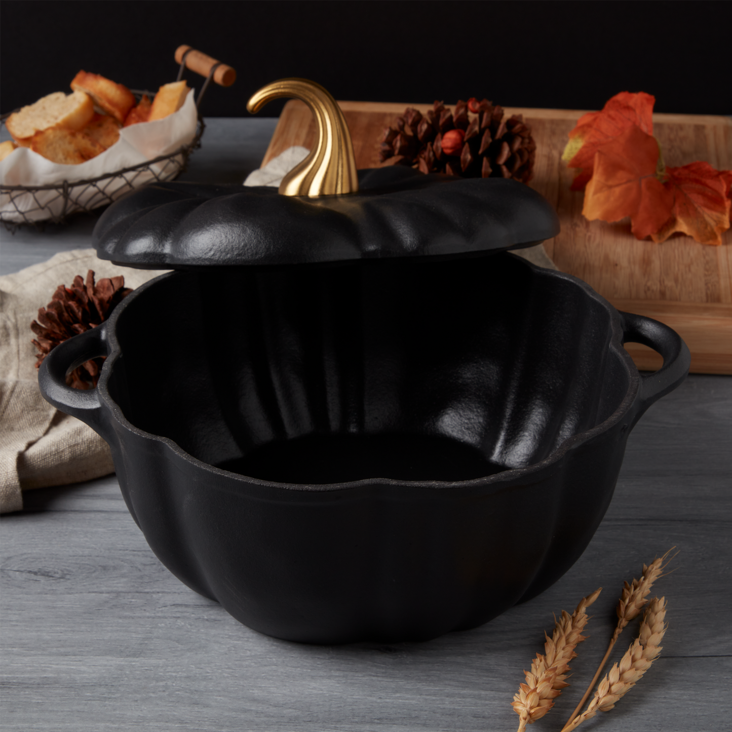4-Quart Enameled Cast Iron Pumpkin Dutch Ovens, Matte Black