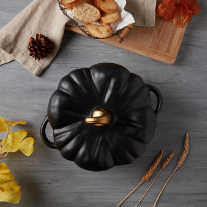 4-Quart Enameled Cast Iron Pumpkin Dutch Ovens, Matte Black