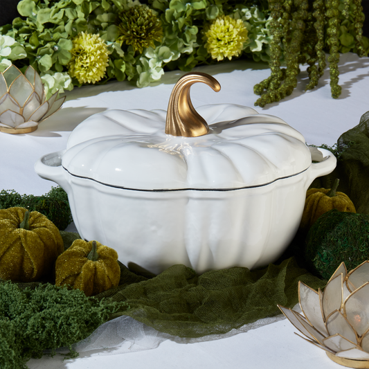 2-Quart / 4-Quart Enameled Cast Iron Pumpkin Dutch Ovens, White