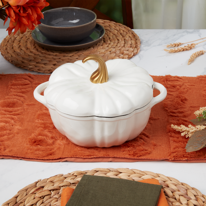2-Quart / 4-Quart Enameled Cast Iron Pumpkin Dutch Ovens, White