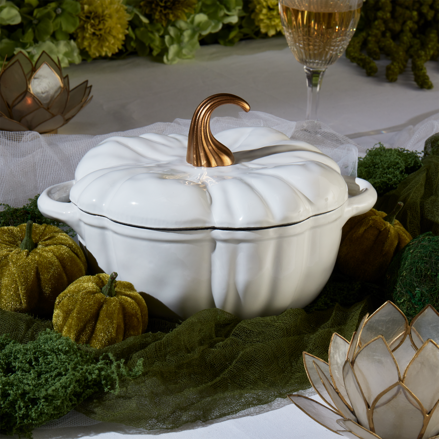 2-Quart / 4-Quart Enameled Cast Iron Pumpkin Dutch Ovens, White