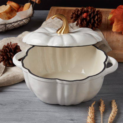 2-Quart / 4-Quart Enameled Cast Iron Pumpkin Dutch Ovens, White