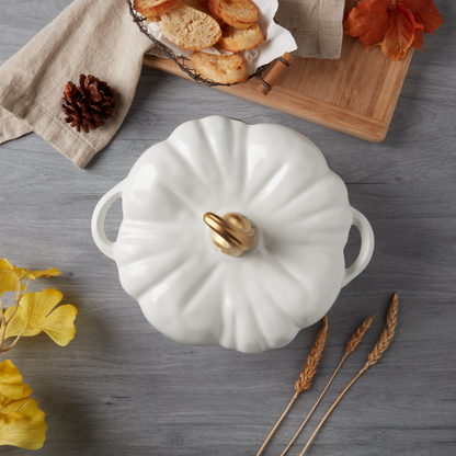 2-Quart / 4-Quart Enameled Cast Iron Pumpkin Dutch Ovens, White