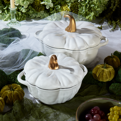 2-Quart / 4-Quart Enameled Cast Iron Pumpkin Dutch Ovens, White