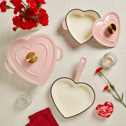 1-Quart Enameled Cast Iron Heart-Shaped Dutch Oven, Pink