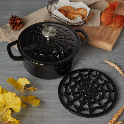8" Enameled Cast Iron Spiderweb Trivet, Black
