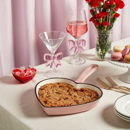 9” Enameled Cast Iron Heart-Shaped Skillet Fry Pan, Pink