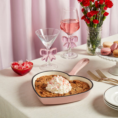 9” Enameled Cast Iron Heart-Shaped Skillet Fry Pan, Pink