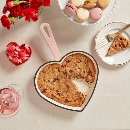 9” Enameled Cast Iron Heart-Shaped Skillet Fry Pan, Pink