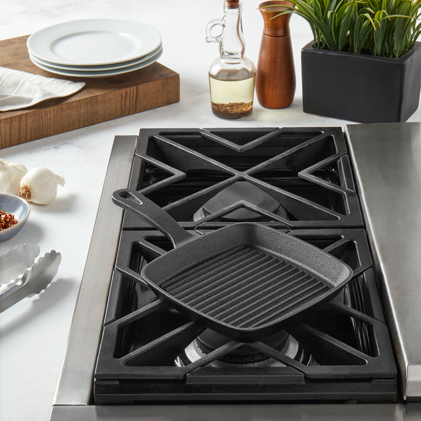 6.75" Square Pre-Seasoned Cast Iron Skillet Grill Pan