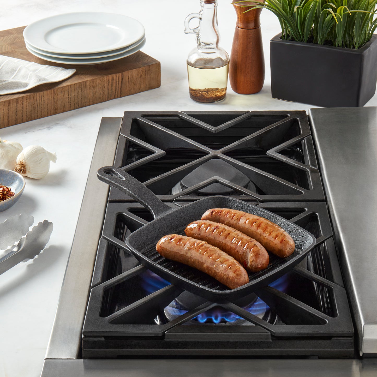 6.75" Square Pre-Seasoned Cast Iron Skillet Grill Pan