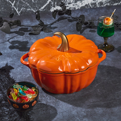 2-Quart / 4-Quart Enameled Cast Iron Pumpkin Dutch Ovens, Orange