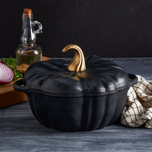 4-Quart Enameled Cast Iron Pumpkin Dutch Ovens, Matte Black