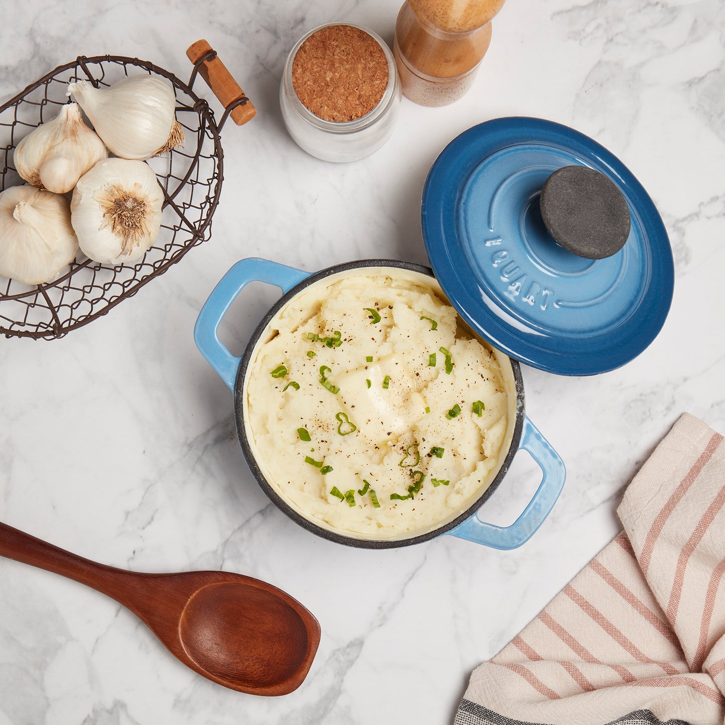 1-Quart Enameled Cast Iron Dutch Oven (Red, White, Blue, Gray)