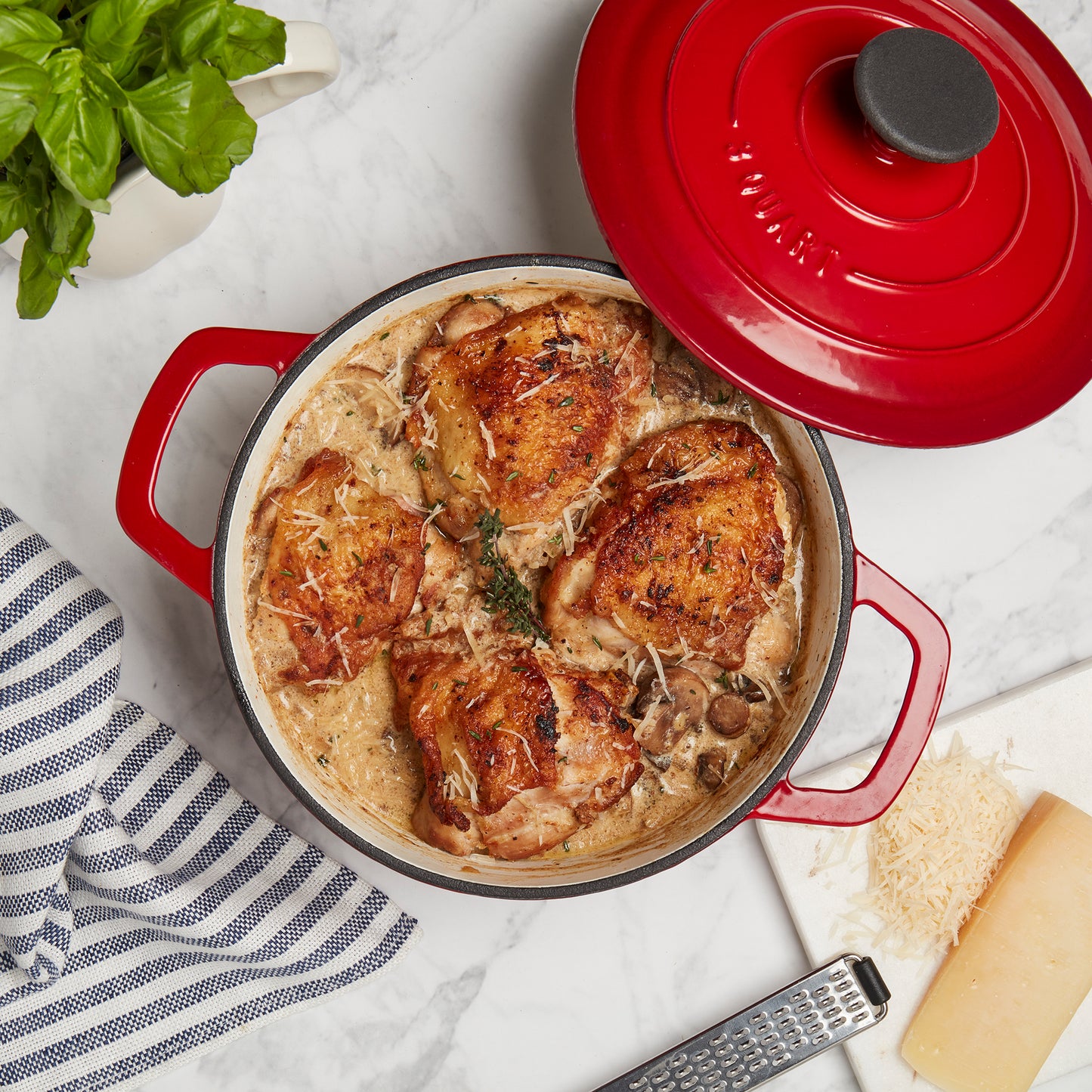 3-Quart Enameled Cast Iron Dutch Oven (Red, White, Blue, Green, Gray)