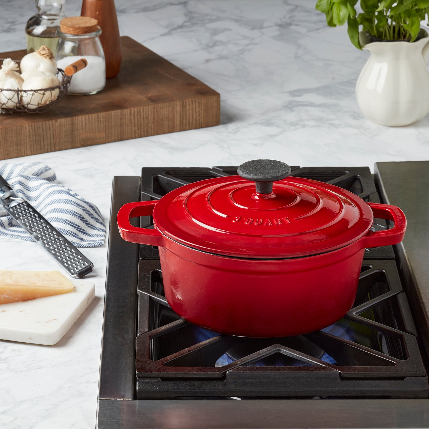 3-Quart Enameled Cast Iron Dutch Oven (Red, White, Blue, Green, Gray)