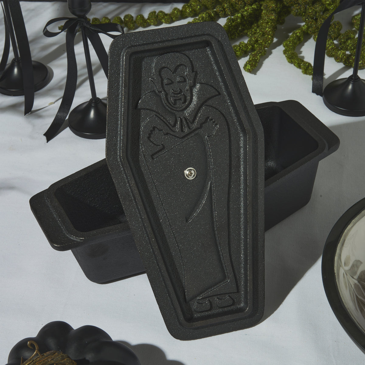 Cast Iron Dracula Coffin Loaf Pan, Black