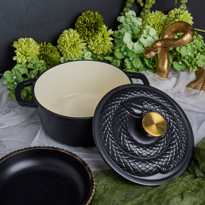 Enameled Cast Iron Snake Dutch Oven, Matte Black