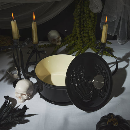 Enameled Cast Iron Skeleton Hands Dutch Oven, Black