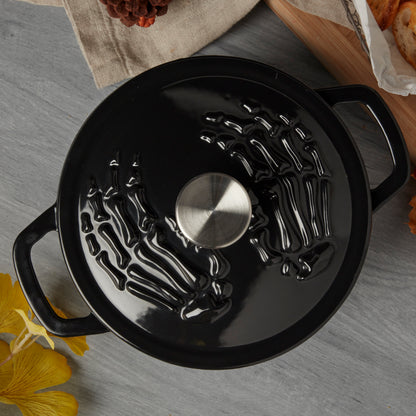 Enameled Cast Iron Skeleton Hands Dutch Oven, Black