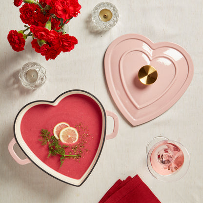 3-Quart Enameled Cast Iron Heart-Shaped Dutch Oven, Pink
