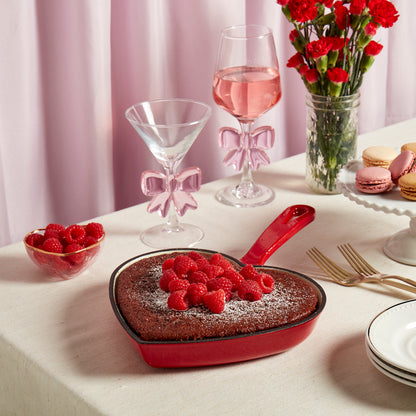 9” Enameled Cast Iron Heart-Shaped Skillet Fry Pan, Red