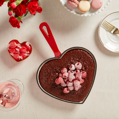 9” Enameled Cast Iron Heart-Shaped Skillet Fry Pan, Red